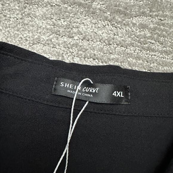 Shein Shirt Womens 4XL Black Button Front Short Sleeve Cotton Top Plus Tunic - Picture 6 of 11